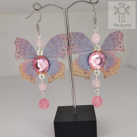 Kolczyki Motylki Fairy alternative witchy jadeit różowe Kolczyki Motylki Fairy alternative witchy jadeit różowe