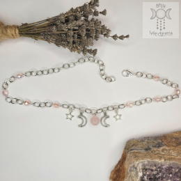 Moon Chain choker kwarc różowy naszyjnik triple moon