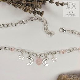Moon Chain choker kwarc różowy naszyjnik triple moon