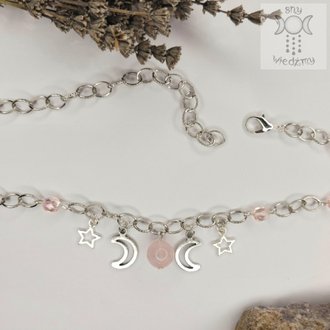 Moon Chain choker kwarc różowy naszyjnik triple moon Moon Chain choker kwarc różowy naszyjnik triple moon
