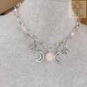 Moon Chain choker kwarc różowy naszyjnik triple moon
