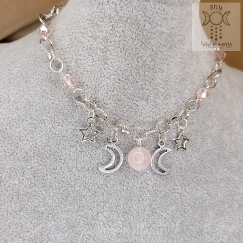 Moon Chain choker kwarc różowy naszyjnik triple moon Moon Chain choker kwarc różowy naszyjnik triple moon