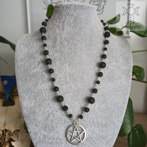 Naszyjnik Różaniec Pentagram Pentakl lawa wulkaniczna witch Naszyjnik Różaniec Pentagram Pentakl lawa wulkaniczna witch