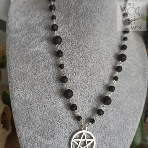 Naszyjnik Różaniec Pentagram Pentakl lawa wulkaniczna witch Naszyjnik Różaniec Pentagram Pentakl lawa wulkaniczna witch