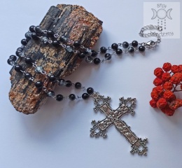 Naszyjnik Flower Cross długi Krzyż onyks goth Gothic gotycki stal