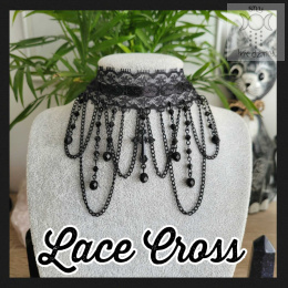 Choker kolia Lace Cross krzyż kryształki