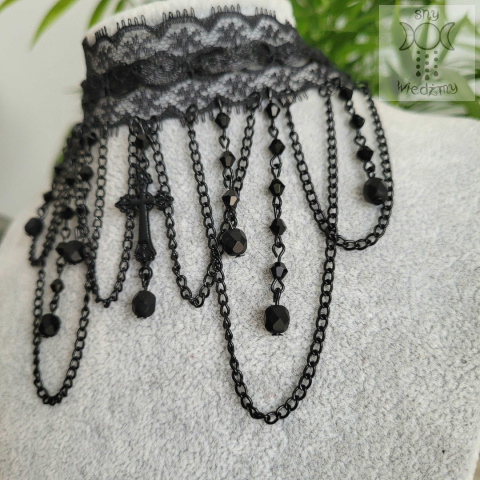 Choker kolia Lace Cross krzyż kryształki Choker kolia Lace Cross krzyż kryształki