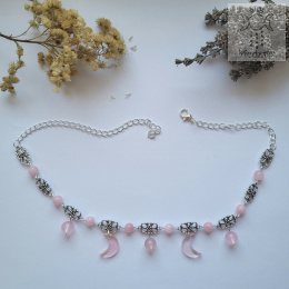 Filigranowy choker różowy jadeit księżyce moon