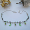 Filigranowy choker zielony agat fluoryt księżyce moon