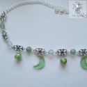 Filigranowy choker zielony agat fluoryt księżyce moon