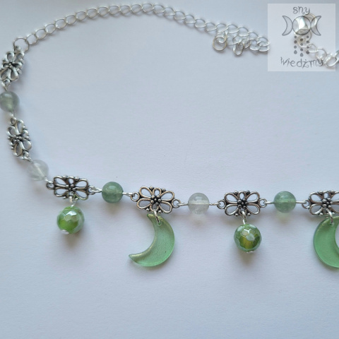 Filigranowy choker zielony agat fluoryt księżyce moon Filigranowy choker zielony agat fluoryt księżyce moon