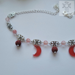 Filigranowy choker czerwony kwarc arbuzowy lawa wulkaniczna księżyce moon