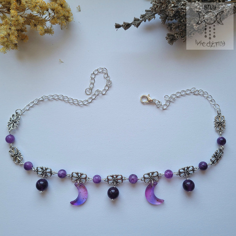 Filigranowy choker fioletowy jadeit księżyce moon Filigranowy choker fioletowy jadeit księżyce moon