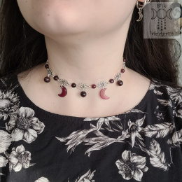 Filigranowy choker burgundowy jadeit agat księżyce moon