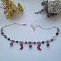 Filigranowy choker burgundowy jadeit agat księżyce moon