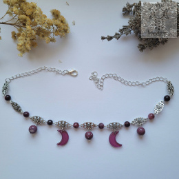 Filigranowy choker burgundowy jadeit agat księżyce moon