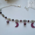 Filigranowy choker burgundowy jadeit agat księżyce moon