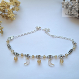 Filigranowy choker złoty kwarc kawowy księżyce moon