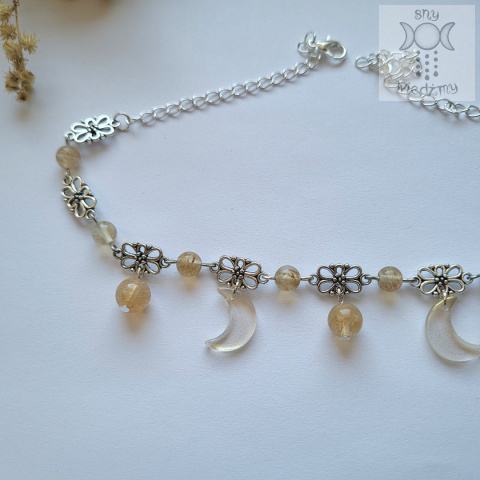 Filigranowy choker złoty kwarc kawowy księżyce moon Filigranowy choker złoty kwarc kawowy księżyce moon