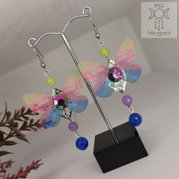 Kolczyki Motylki Fairy alternative witchy jadeit rainbow kolorowe tęczowe