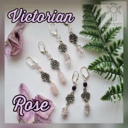 Kolczyki Victorian Rose kryształ górski kwarc różowy ametyst