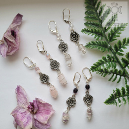 Kolczyki Victorian Rose kryształ górski kwarc różowy ametyst