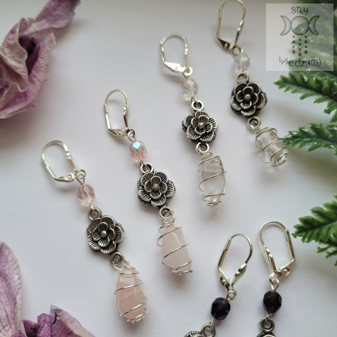 Kolczyki Victorian Rose kryształ górski kwarc różowy ametyst Kolczyki Victorian Rose kryształ górski kwarc różowy ametyst