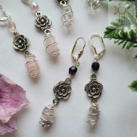 Kolczyki Victorian Rose kryształ górski kwarc różowy ametyst Kolczyki Victorian Rose kryształ górski kwarc różowy ametyst