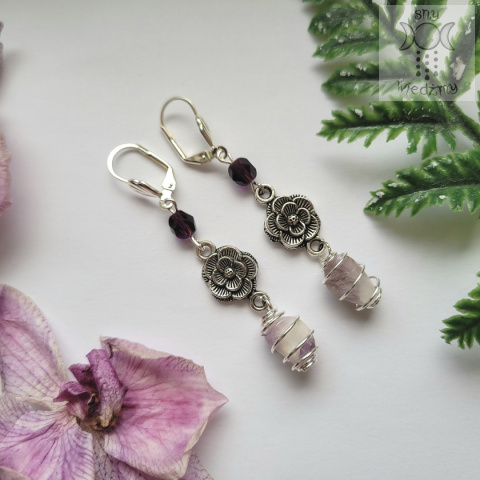 Kolczyki Victorian Rose kryształ górski kwarc różowy ametyst Kolczyki Victorian Rose kryształ górski kwarc różowy ametyst
