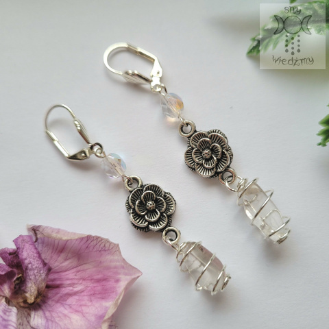 Kolczyki Victorian Rose kryształ górski kwarc różowy ametyst Kolczyki Victorian Rose kryształ górski kwarc różowy ametyst