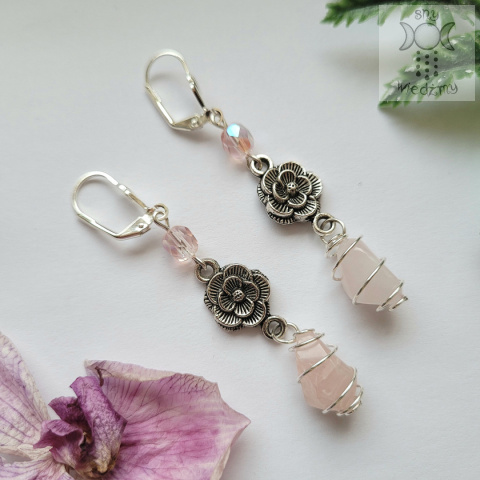 Kolczyki Victorian Rose kryształ górski kwarc różowy ametyst Kolczyki Victorian Rose kryształ górski kwarc różowy ametyst