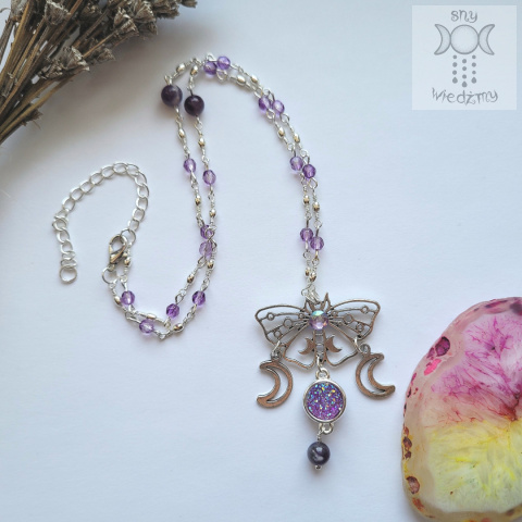 Naszyjnik Moth Queen ametyst księżyc moon ćma