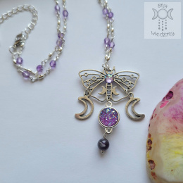 Naszyjnik Moth Queen ametyst księżyc moon ćma