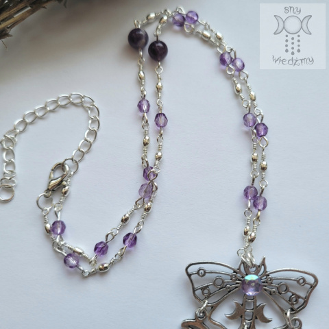 Naszyjnik Moth Queen ametyst księżyc moon ćma Naszyjnik Moth Queen ametyst księżyc moon ćma