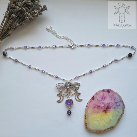 Naszyjnik Moth Queen ametyst księżyc moon ćma Naszyjnik Moth Queen ametyst księżyc moon ćma