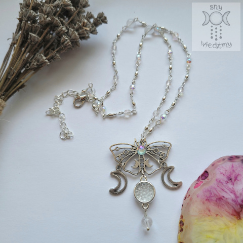 Naszyjnik Moth Queen kryształ górski księżyc moon ćma Naszyjnik Moth Queen kryształ górski księżyc moon ćma