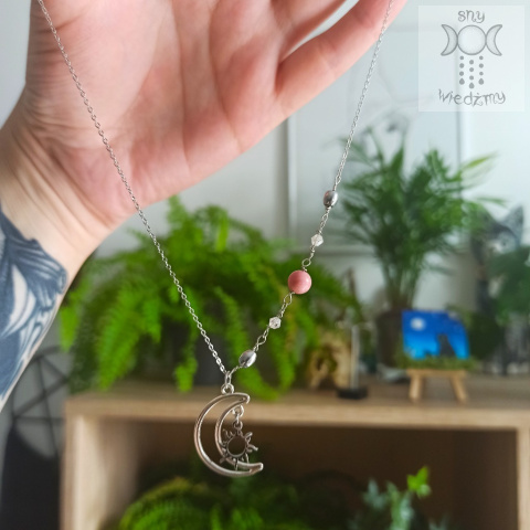 Naszyjnik Sunny Moon księżyc słońce kamienie hematyt agat obsydian srebrzysty rodonit Naszyjnik Sunny Moon księżyc słońce kamienie hematyt agat obsydian srebrzysty rodonit