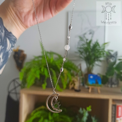 Naszyjnik Sunny Moon księżyc słońce kamienie hematyt agat obsydian srebrzysty rodonit Naszyjnik Sunny Moon księżyc słońce kamienie hematyt agat obsydian srebrzysty rodonit