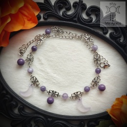 Filigranowy choker lawendowy jadeit księżyce moon