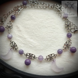 Filigranowy choker lawendowy jadeit księżyce moon