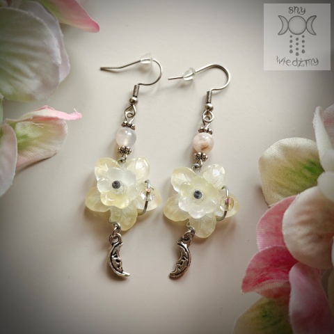 Kolczyki Moon Orchid agat sakura księżyce kwiaty moon fairy