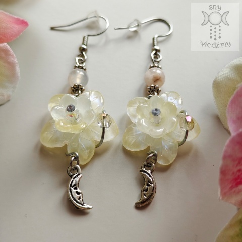 Kolczyki Moon Orchid agat sakura księżyce kwiaty moon fairy