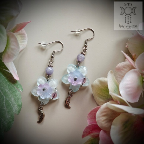 Kolczyki Moon Orchid jadeit księżyce kwiaty moon fairy