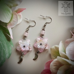 Kolczyki Moon Orchid kwarc różowy księżyce kwiaty moon fairy