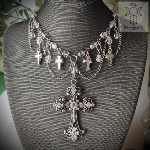 Kolia Crystality Cross II krzyże kryształki stal naszyjnik