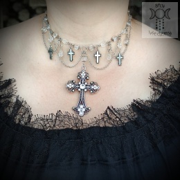 Kolia Crystality Cross II krzyże kryształki stal naszyjnik