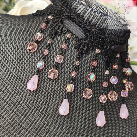 Kolia Pure Rosa Gothic Kryształki choker dusik Goth victorian