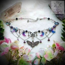 Naszyjnik Night Moth Galaxy stal ametyst noc kairu ćma gwiazdy