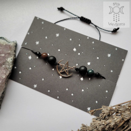 Bransoletka Moon Pentagram onyks agat indyjski makrama