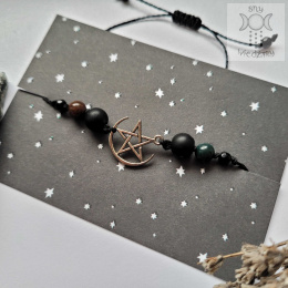 Bransoletka Moon Pentagram onyks agat indyjski makrama